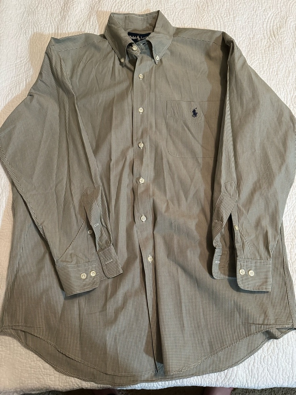Ralph Lauren Men’s Yarmouth Green Taupe Button-Down Dress Shirt 16 32/33